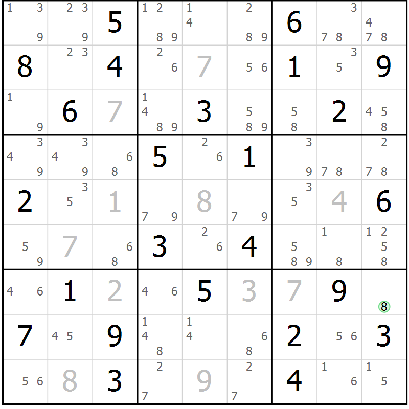 Position des candidats pour la solution de la Gr 62 page 65 du magazine de sudoku Maestro n° 099