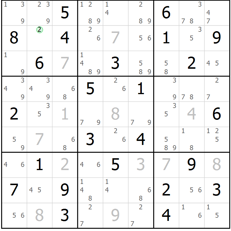 Position des candidats pour la solution de la Gr 62 page 65 du magazine de sudoku Maestro n° 099