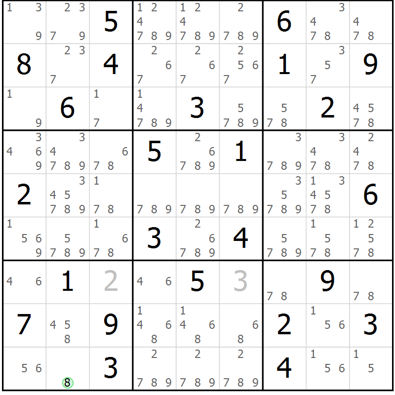 Position des candidats pour la solution de la Gr 62 page 65 du magazine de sudoku Maestro n° 099