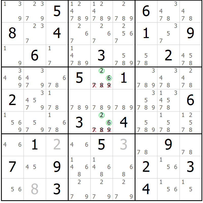 Position des candidats pour la solution de la Gr 62 page 65 du magazine de sudoku Maestro n° 099