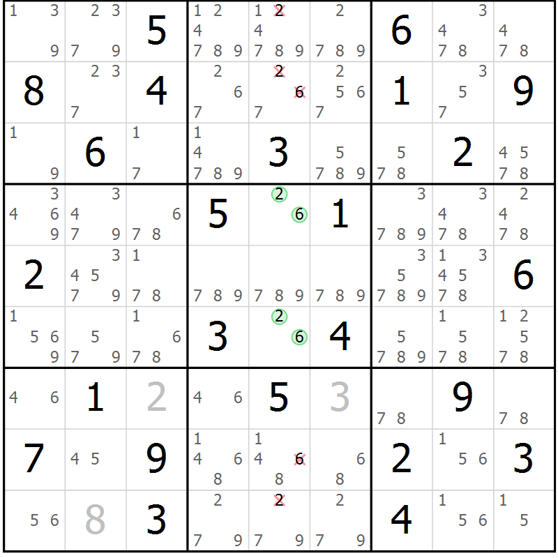 Position des candidats pour la solution de la Gr 62 page 65 du magazine de sudoku Maestro n° 099
