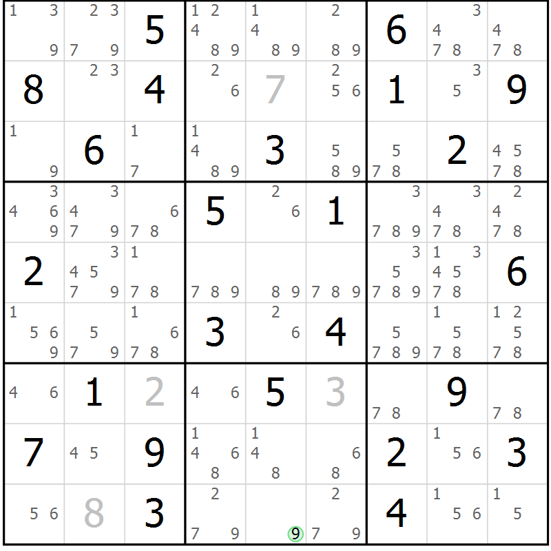Position des candidats pour la solution de la Gr 62 page 65 du magazine de sudoku Maestro n° 099