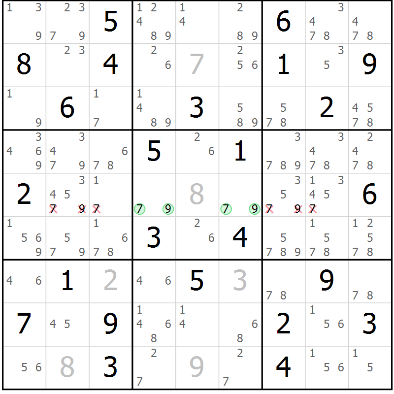 Position des candidats pour la solution de la Gr 62 page 65 du magazine de sudoku Maestro n° 099