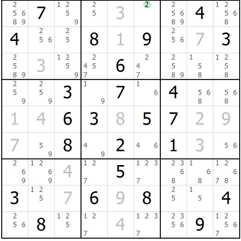 Position des candidats pour la solution de la Gr 63 page 66 du magazine de sudoku Maestro n° 099