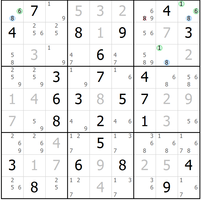 Position des candidats pour la solution de la Gr 63 page 66 du magazine de sudoku Maestro n° 099