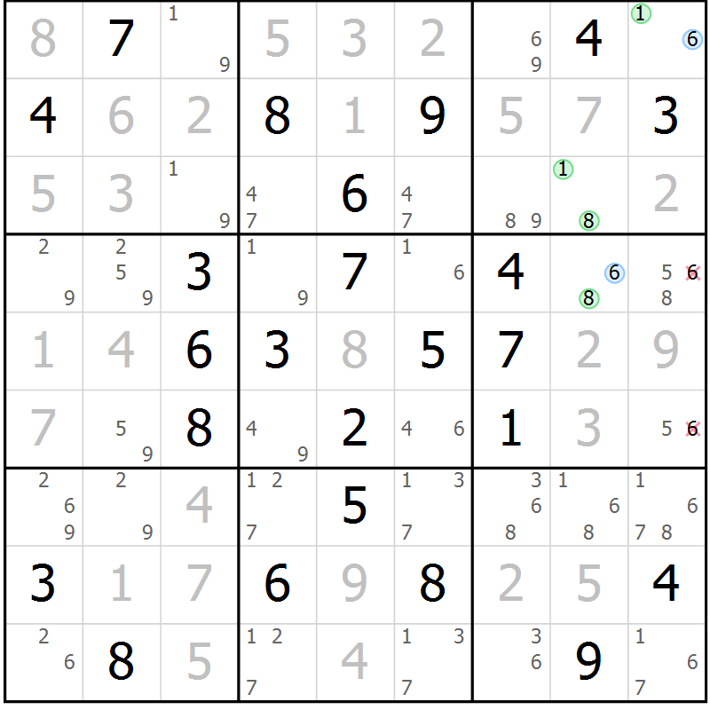 Position des candidats pour la solution de la Gr 63 page 66 du magazine de sudoku Maestro n° 099