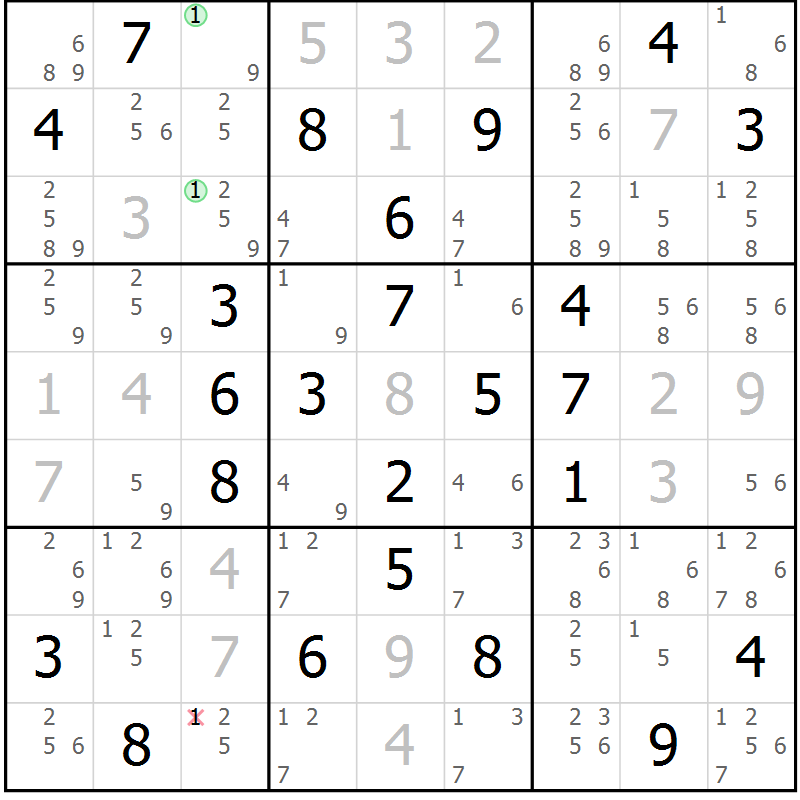 Position des candidats pour la solution de la Gr 63 page 66 du magazine de sudoku Maestro n° 099