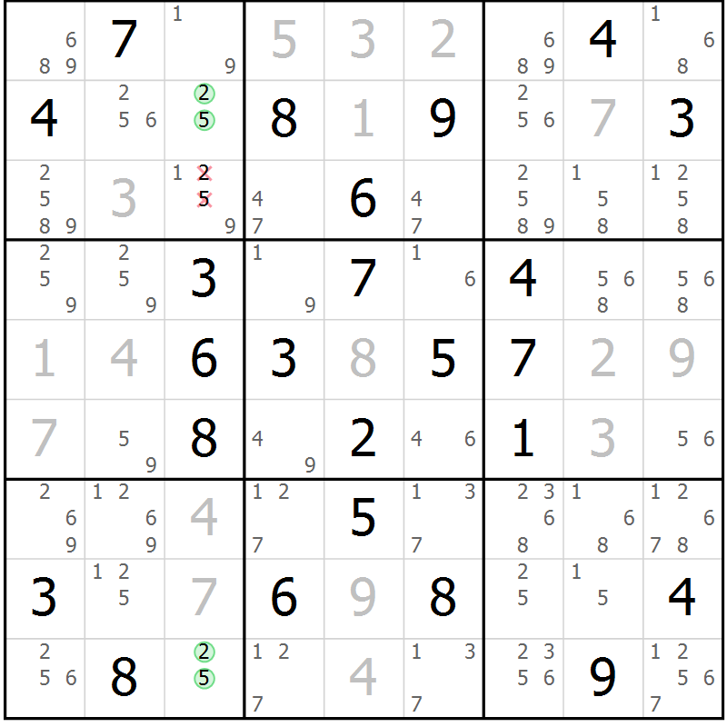 Position des candidats pour la solution de la Gr 63 page 66 du magazine de sudoku Maestro n° 099