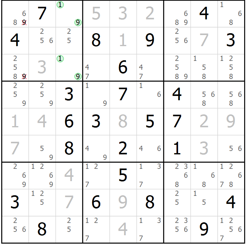 Position des candidats pour la solution de la Gr 63 page 66 du magazine de sudoku Maestro n° 099