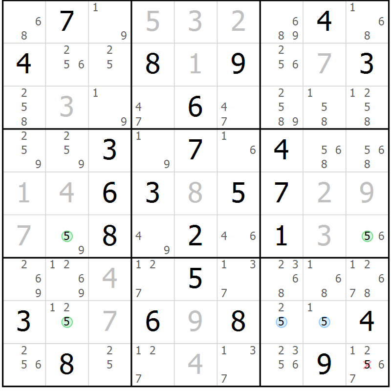 Position des candidats pour la solution de la Gr 63 page 66 du magazine de sudoku Maestro n° 099
