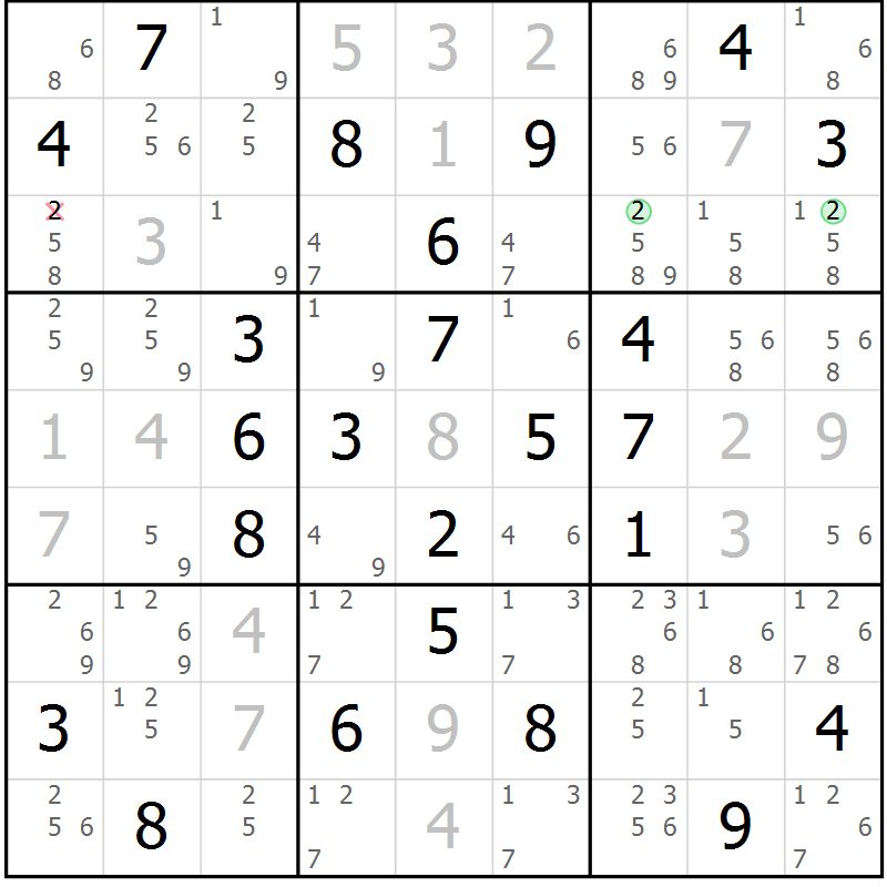 Position des candidats pour la solution de la Gr 63 page 66 du magazine de sudoku Maestro n° 099
