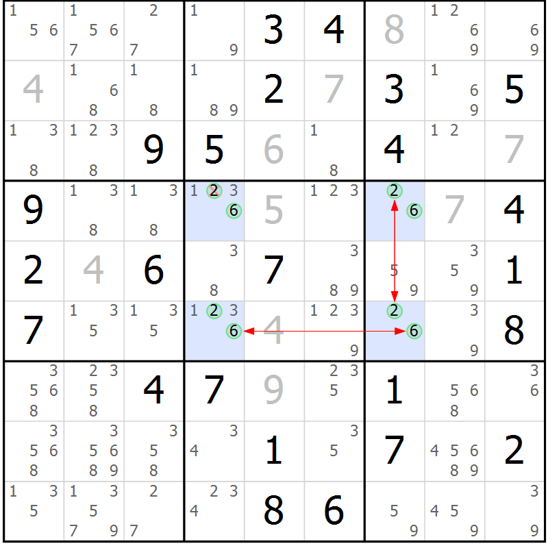 Position des candidats pour la solution de la Gr 64 page 67 du magazine de sudoku Maestro n° 099