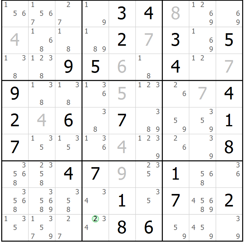 Position des candidats pour la solution de la Gr 64 page 67 du magazine de sudoku Maestro n° 099