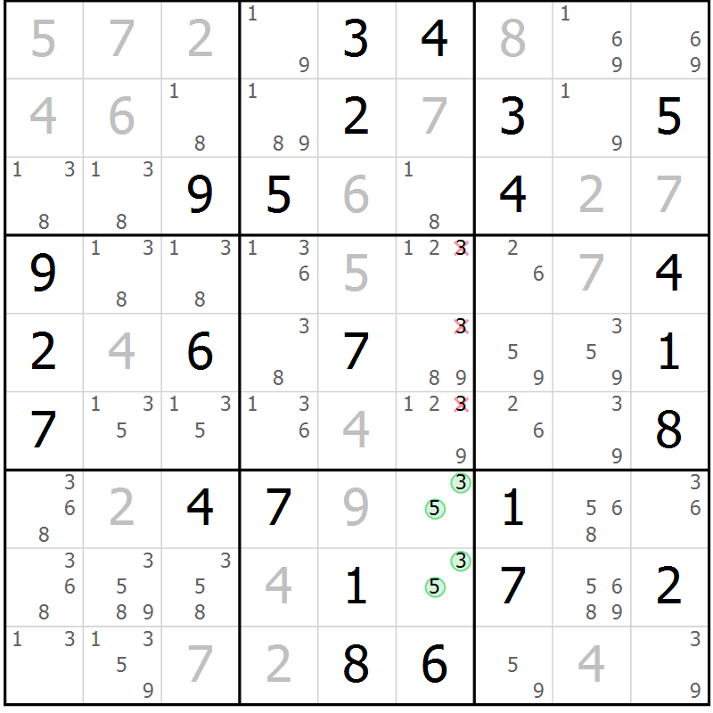 Position des candidats pour la solution de la Gr 64 page 67 du magazine de sudoku Maestro n° 099