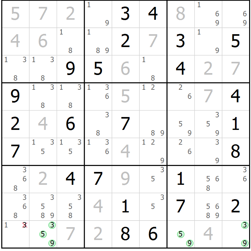 Position des candidats pour la solution de la Gr 64 page 67 du magazine de sudoku Maestro n° 099