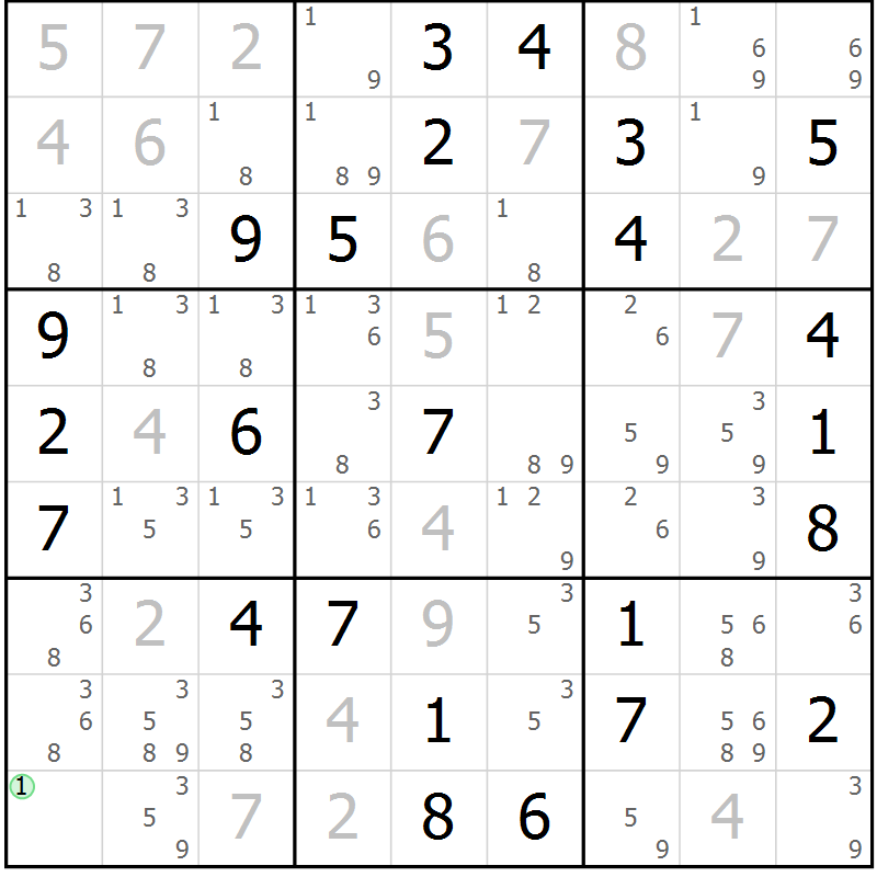 Position des candidats pour la solution de la Gr 64 page 67 du magazine de sudoku Maestro n° 099