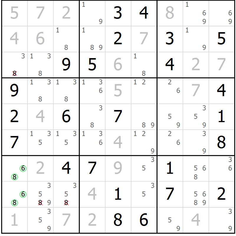 Position des candidats pour la solution de la Gr 64 page 67 du magazine de sudoku Maestro n° 099