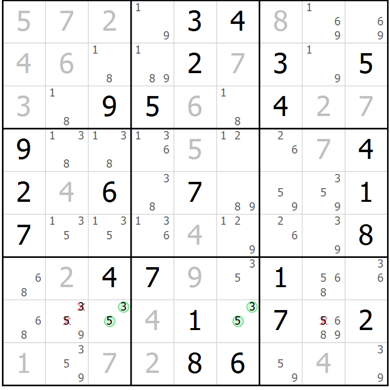 Position des candidats pour la solution de la Gr 64 page 67 du magazine de sudoku Maestro n° 099