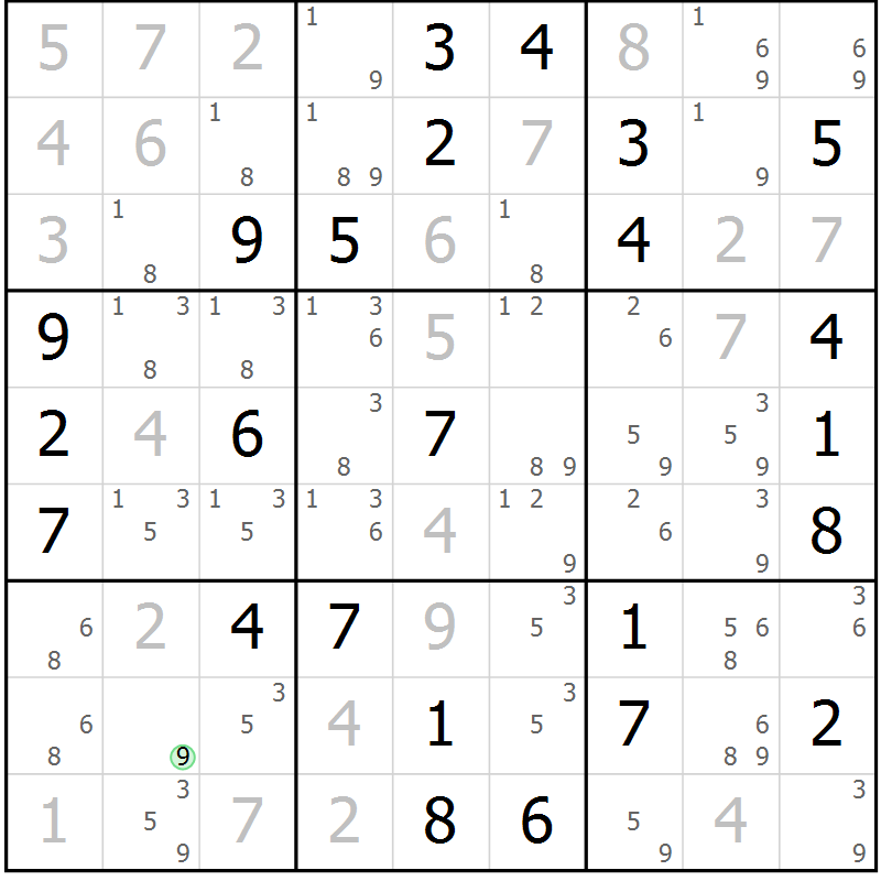 Position des candidats pour la solution de la Gr 64 page 67 du magazine de sudoku Maestro n° 099