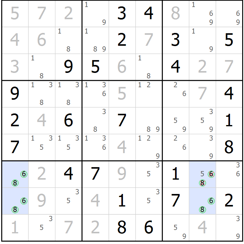 Position des candidats pour la solution de la Gr 64 page 67 du magazine de sudoku Maestro n° 099