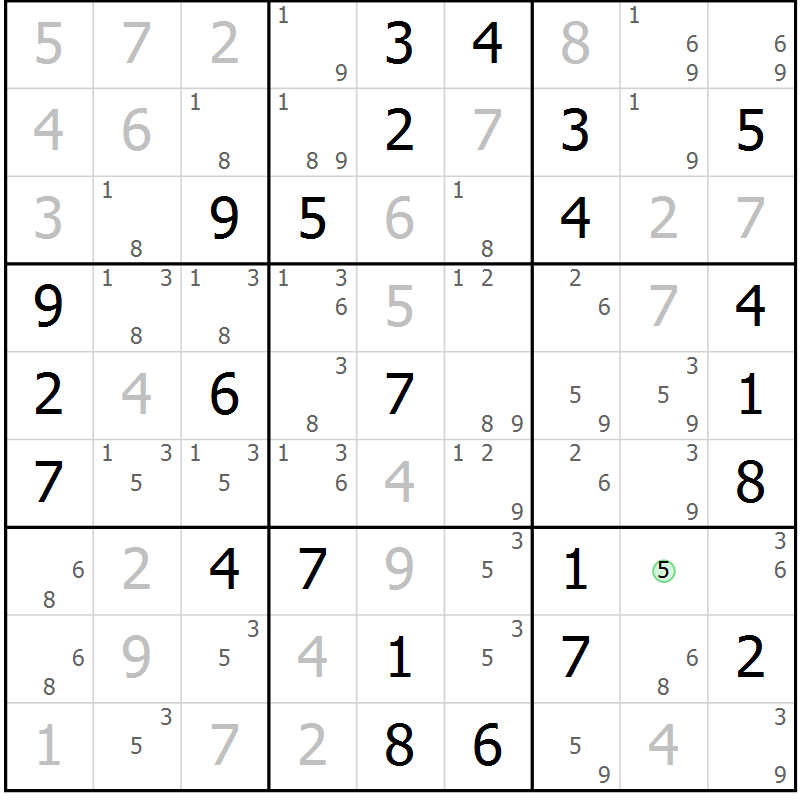 Position des candidats pour la solution de la Gr 64 page 67 du magazine de sudoku Maestro n° 099