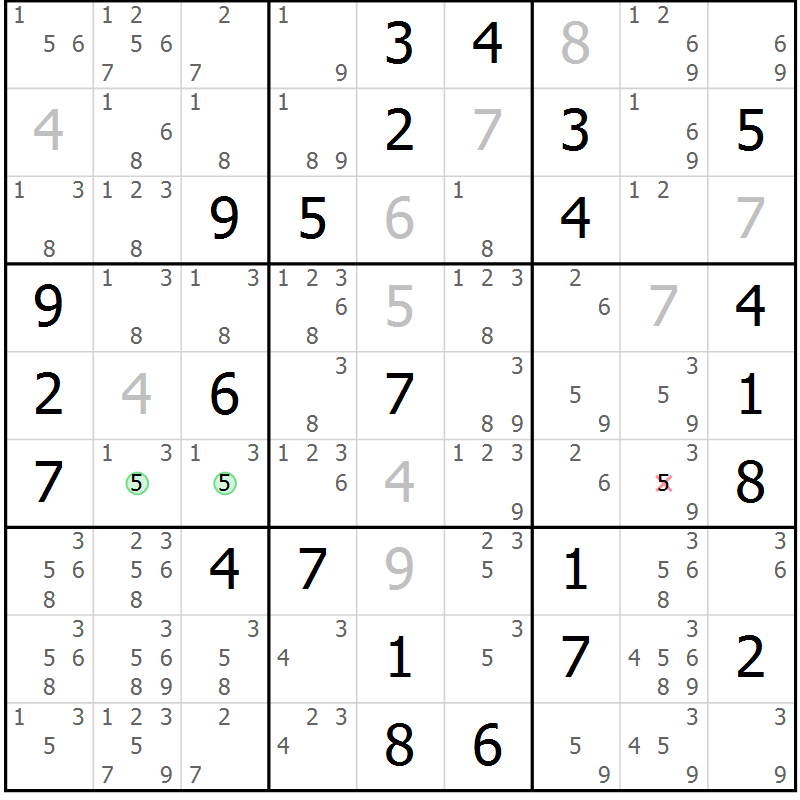 Position des candidats pour la solution de la Gr 64 page 67 du magazine de sudoku Maestro n° 099