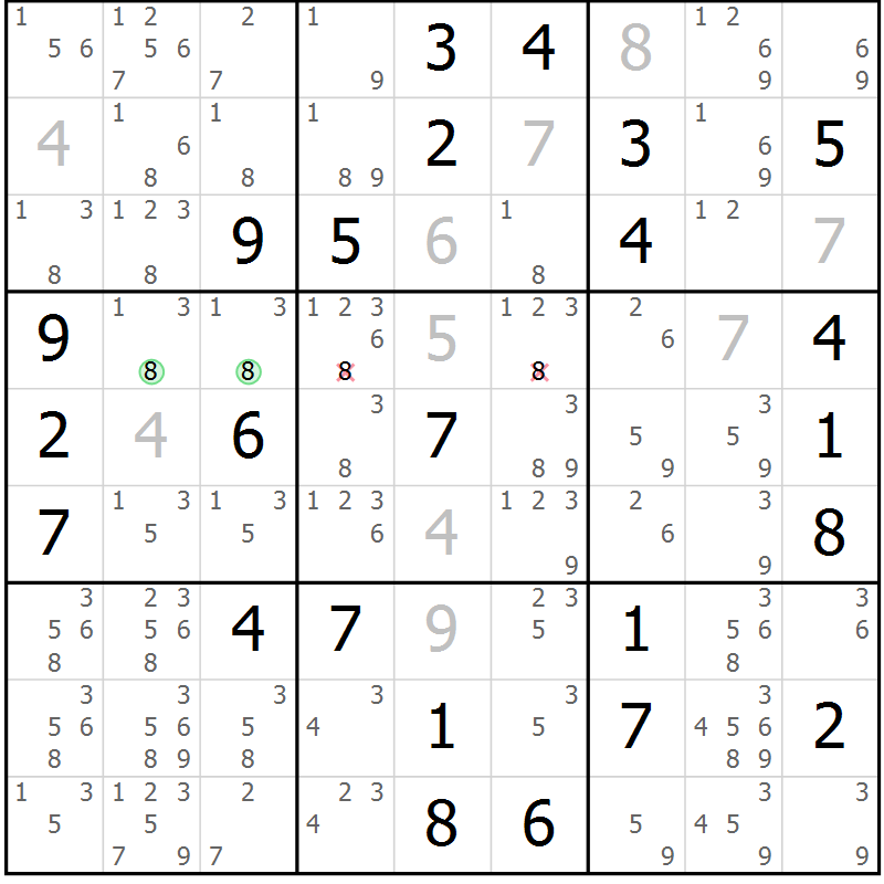 Position des candidats pour la solution de la Gr 64 page 67 du magazine de sudoku Maestro n° 099