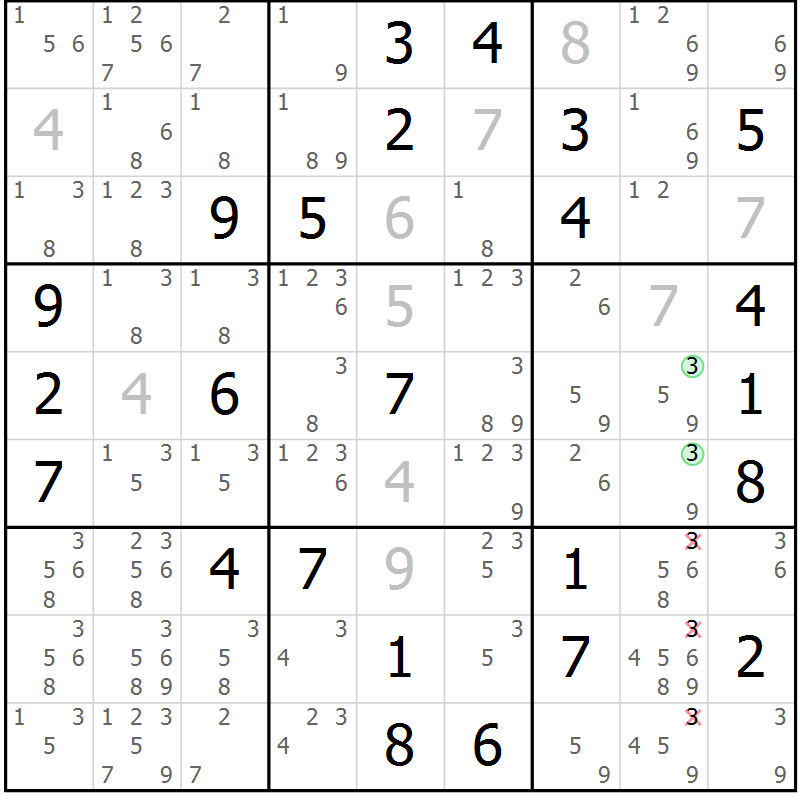 Position des candidats pour la solution de la Gr 64 page 67 du magazine de sudoku Maestro n° 099