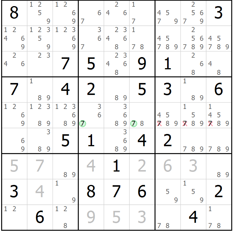 Position des candidats pour la solution de la Gr 65 page 68 du magazine de sudoku Maestro n° 099