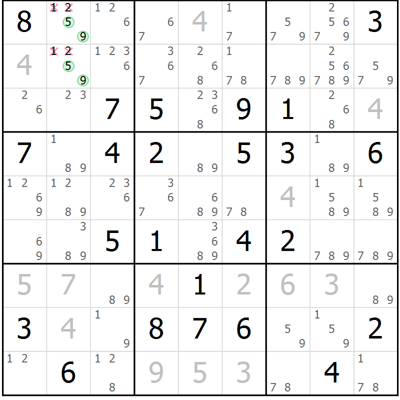 Position des candidats pour la solution de la Gr 65 page 68 du magazine de sudoku Maestro n° 099
