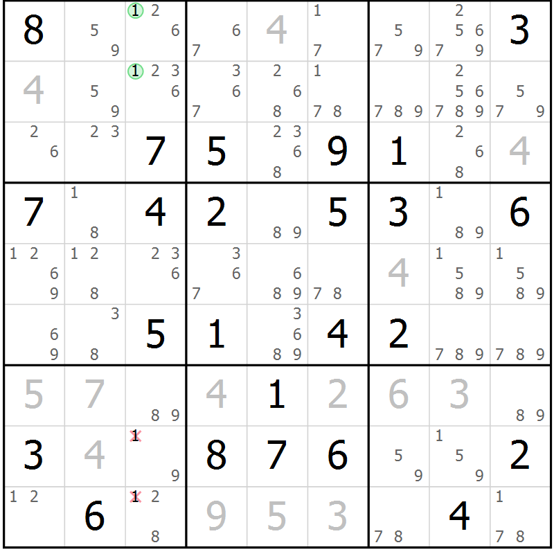 Position des candidats pour la solution de la Gr 65 page 68 du magazine de sudoku Maestro n° 099