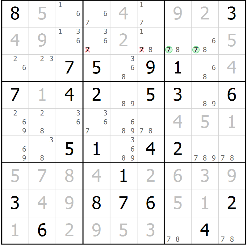 Position des candidats pour la solution de la Gr 65 page 68 du magazine de sudoku Maestro n° 099