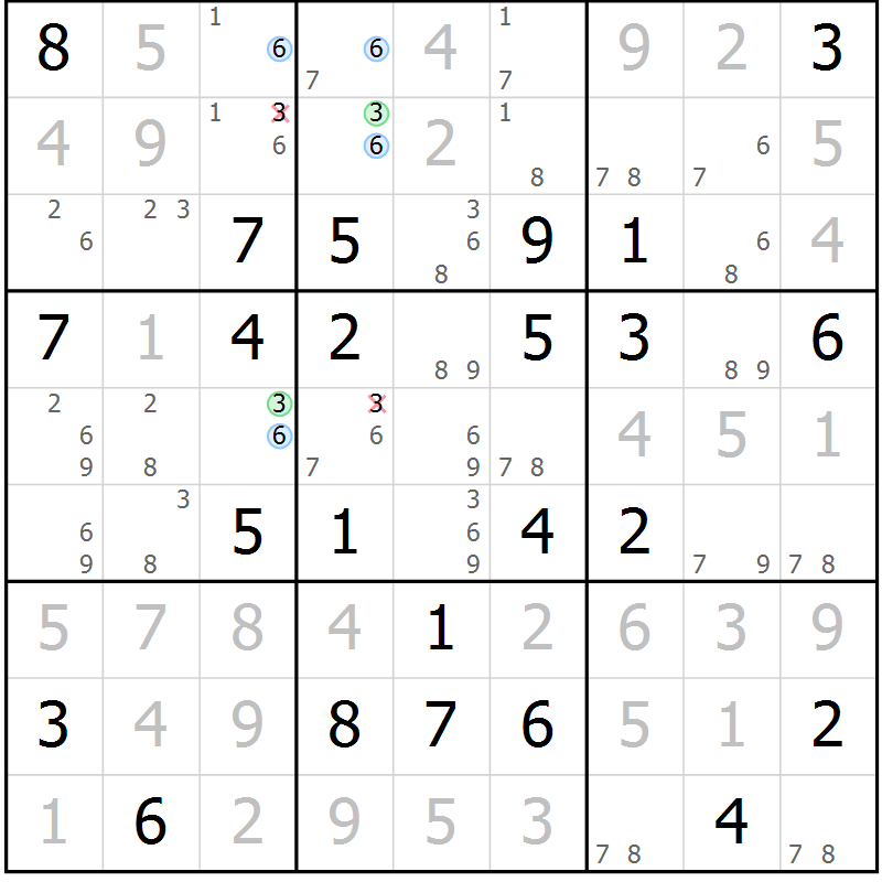 Position des candidats pour la solution de la Gr 65 page 68 du magazine de sudoku Maestro n° 099