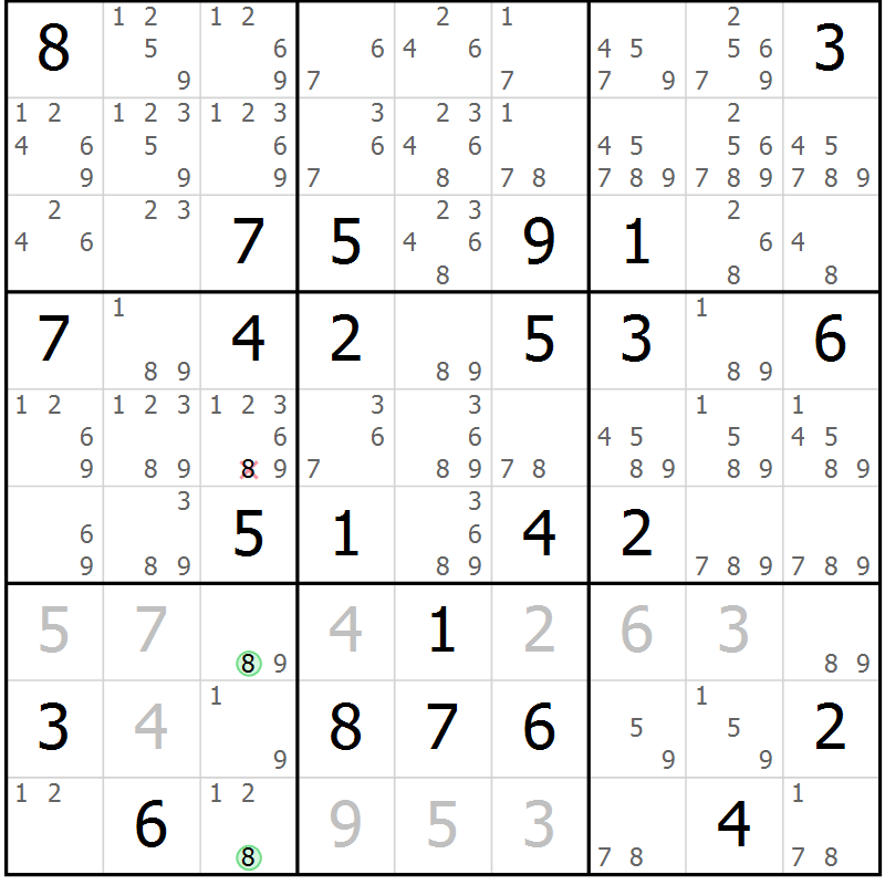 Position des candidats pour la solution de la Gr 65 page 68 du magazine de sudoku Maestro n° 099