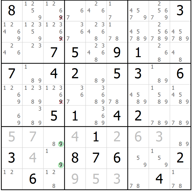 Position des candidats pour la solution de la Gr 65 page 68 du magazine de sudoku Maestro n° 099