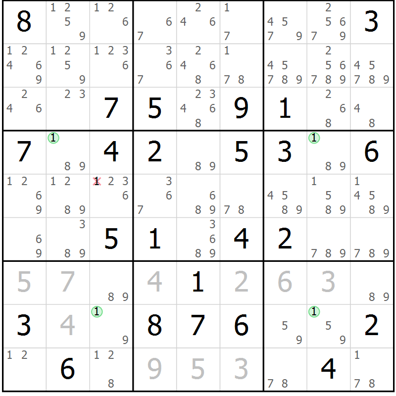Position des candidats pour la solution de la Gr 65 page 68 du magazine de sudoku Maestro n° 099