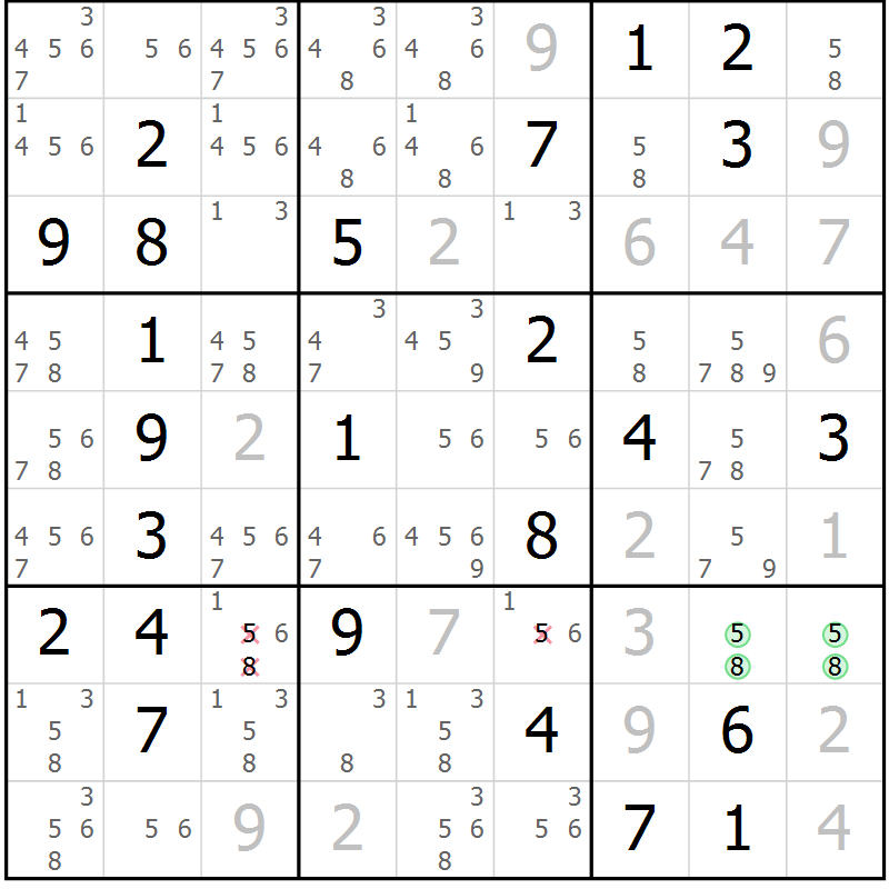 Position des candidats pour la solution de la Gr 66 page 69 du magazine de sudoku Maestro n° 099