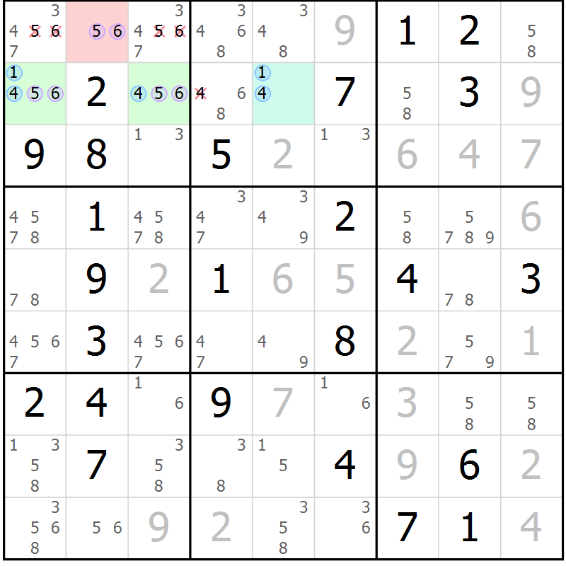 Position des candidats pour la solution de la Gr 66 page 69 du magazine de sudoku Maestro n° 099