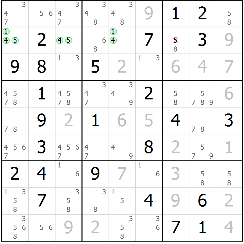 Position des candidats pour la solution de la Gr 66 page 69 du magazine de sudoku Maestro n° 099
