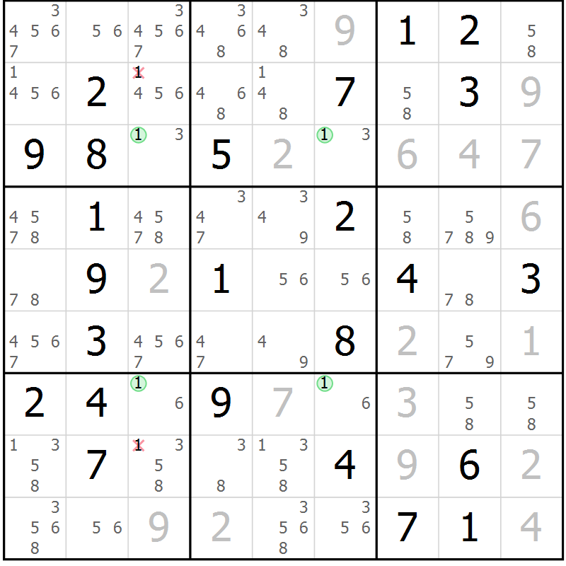Position des candidats pour la solution de la Gr 66 page 69 du magazine de sudoku Maestro n° 099