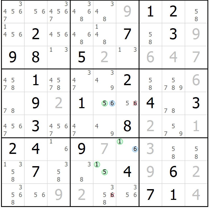 Position des candidats pour la solution de la Gr 66 page 69 du magazine de sudoku Maestro n° 099