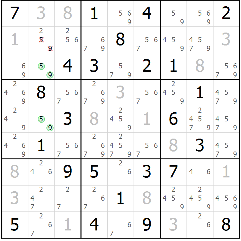 Position des candidats pour la solution de la Gr 67 page 70 du magazine de sudoku Maestro n° 099