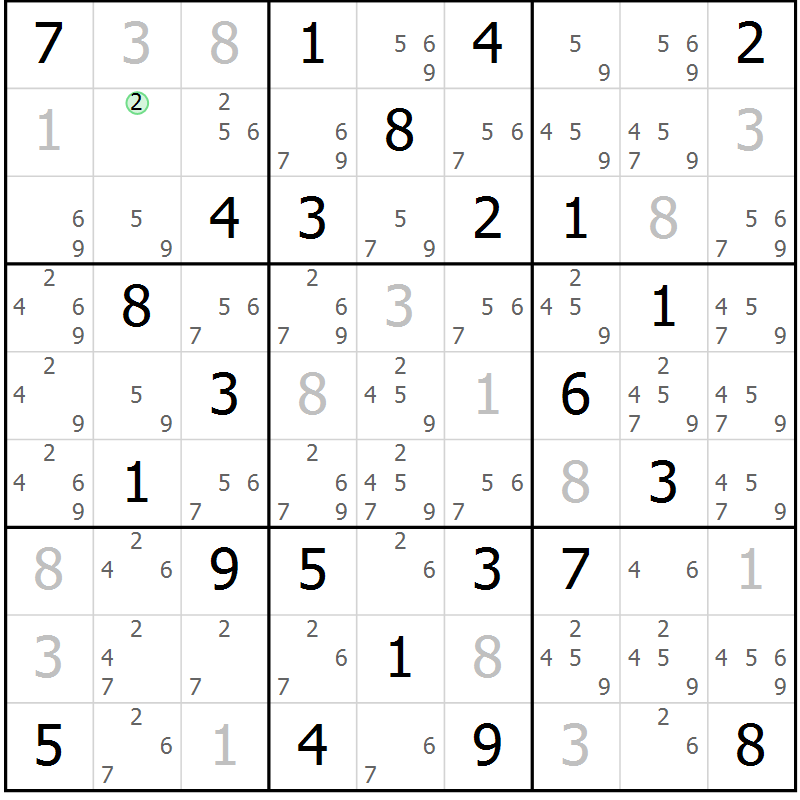 Position des candidats pour la solution de la Gr 67 page 70 du magazine de sudoku Maestro n° 099
