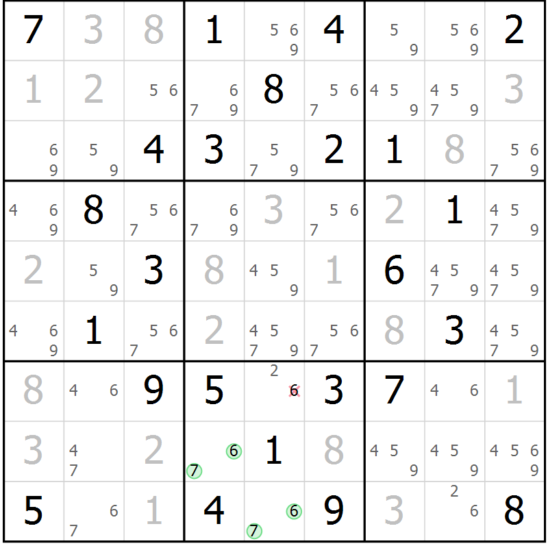 Position des candidats pour la solution de la Gr 67 page 70 du magazine de sudoku Maestro n° 099