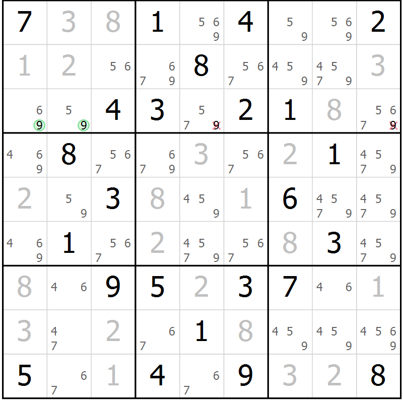 Position des candidats pour la solution de la Gr 67 page 70 du magazine de sudoku Maestro n° 099