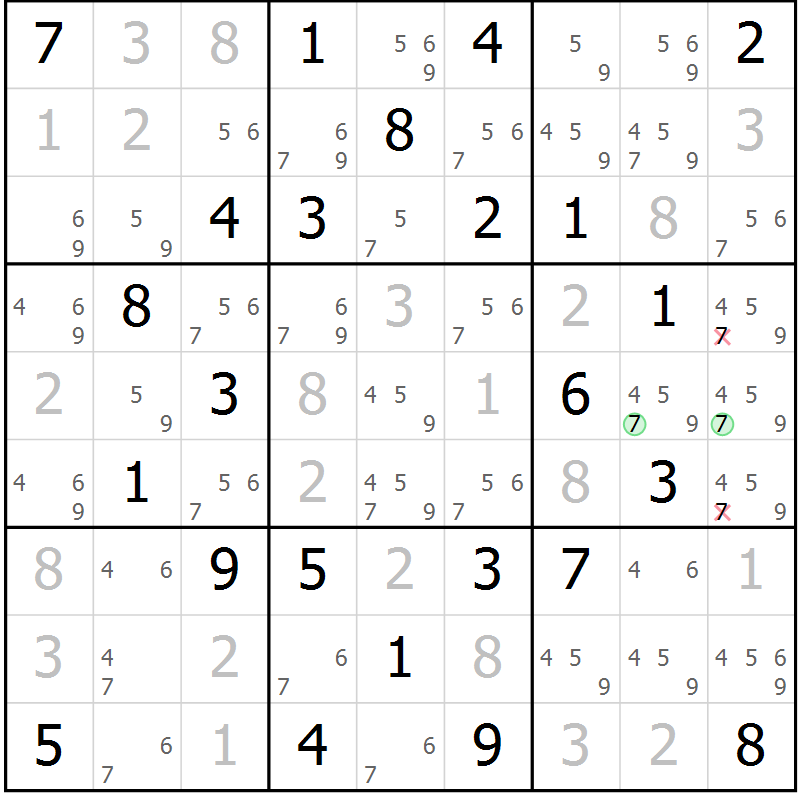 Position des candidats pour la solution de la Gr 67 page 70 du magazine de sudoku Maestro n° 099