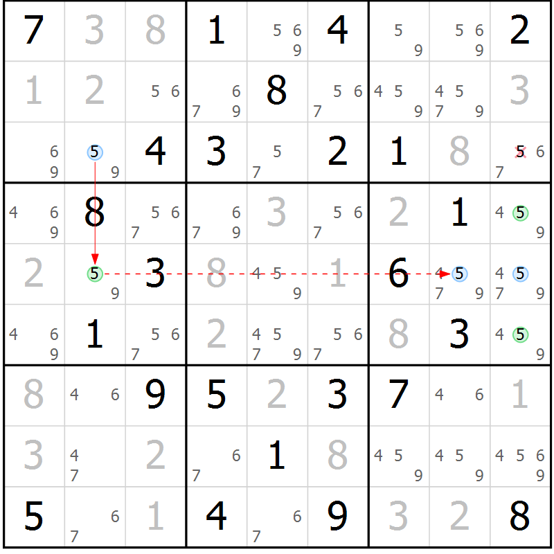 Position des candidats pour la solution de la Gr 67 page 70 du magazine de sudoku Maestro n° 099