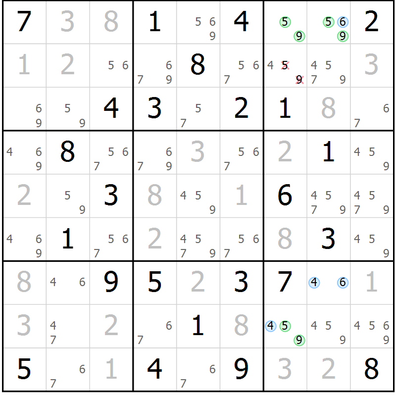 Position des candidats pour la solution de la Gr 67 page 70 du magazine de sudoku Maestro n° 099