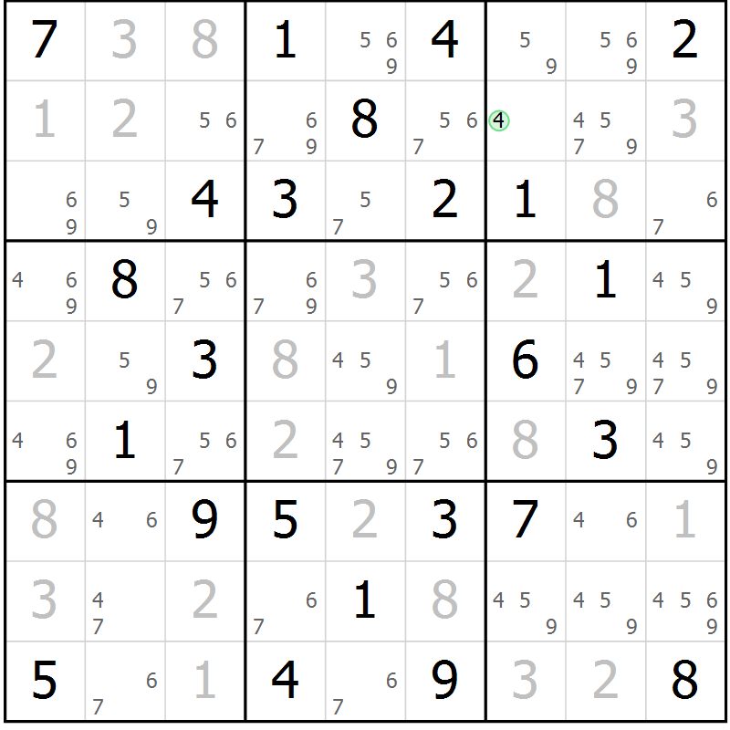 Position des candidats pour la solution de la Gr 67 page 70 du magazine de sudoku Maestro n° 099