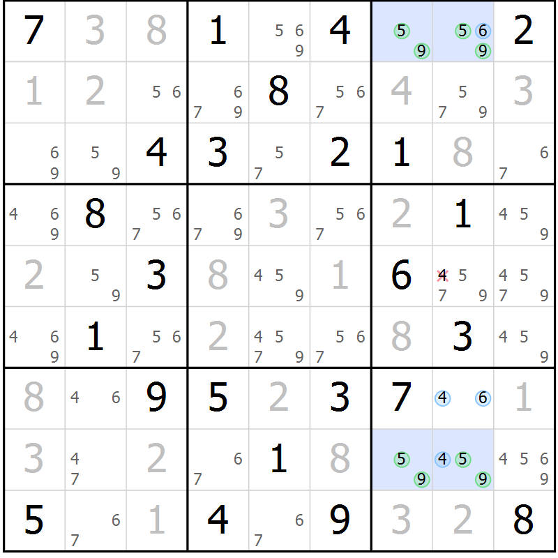 Position des candidats pour la solution de la Gr 67 page 70 du magazine de sudoku Maestro n° 099